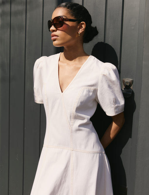 Robin Denim Maxi Dress - White - 图片 2