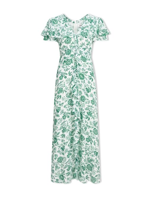 Lotta Gold Metallic Fil Coupé Maxi Dress - Green Yellow Trailing Feather Print - 图片 11