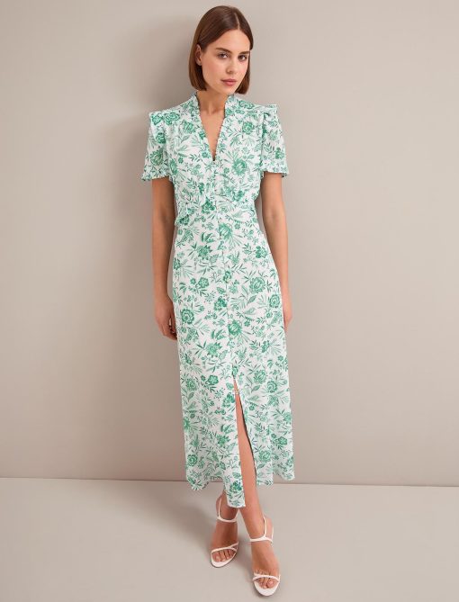 Liliana Cotton Blend Maxi Dress - Green Palm Floral Print - 图片 6