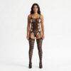 Sombra Fatal – Catsuit de Malla con Aberturas y Medias Integradas