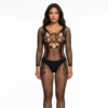Flor de Medianoche – Catsuit de Red con Aberturas Florales