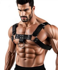 Arnés de cuero erótico para hombre, estilo BDSM alternativo, ideal para fiestas, clubes nocturnos y juegos de pareja.