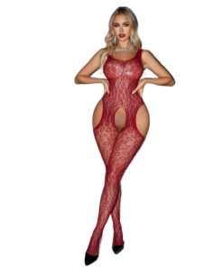 Catsuit Rojo de Red con Estampado Leopardo y Aberturas